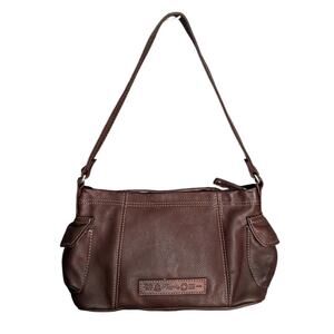 Fossil Sedona Brown Leather Purse Shoulder Bag Pockets White Stitching Y2K Vtg